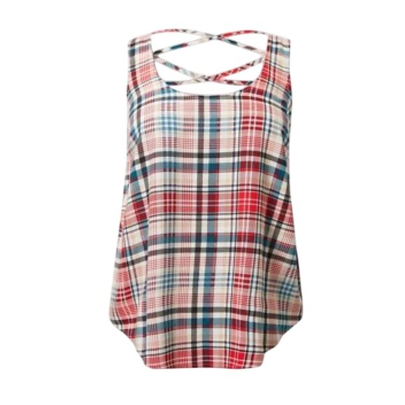 Torrid Plaid Sleeveless Tank Top Crisscross Back plus Size 4 4X  24 holiday red - Picture 2 of 11